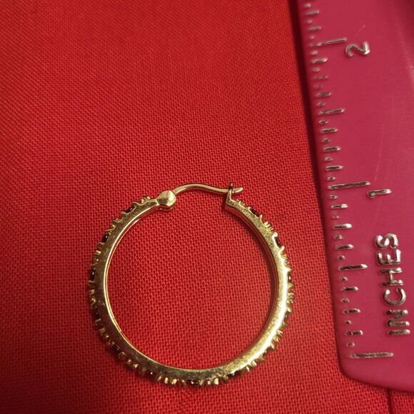 Rhodolite Garnet and Diamond Accent Vermeil YG Over Sterling Silver Hoops 1" - Picture 3 of 5